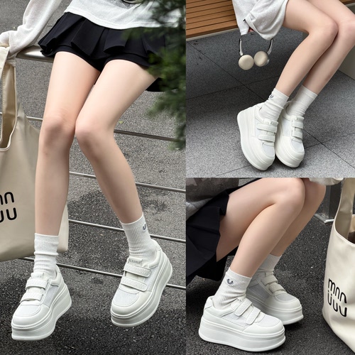 2026新款魔术贴内增高板鞋夏季透气薄款网面小个子厚底小白鞋女