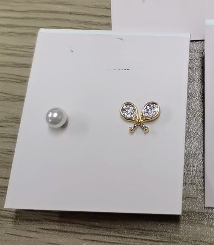 高品质镀金外贸首饰出口轻奢时尚小众网球拍珍珠耳钉女可爱配饰
