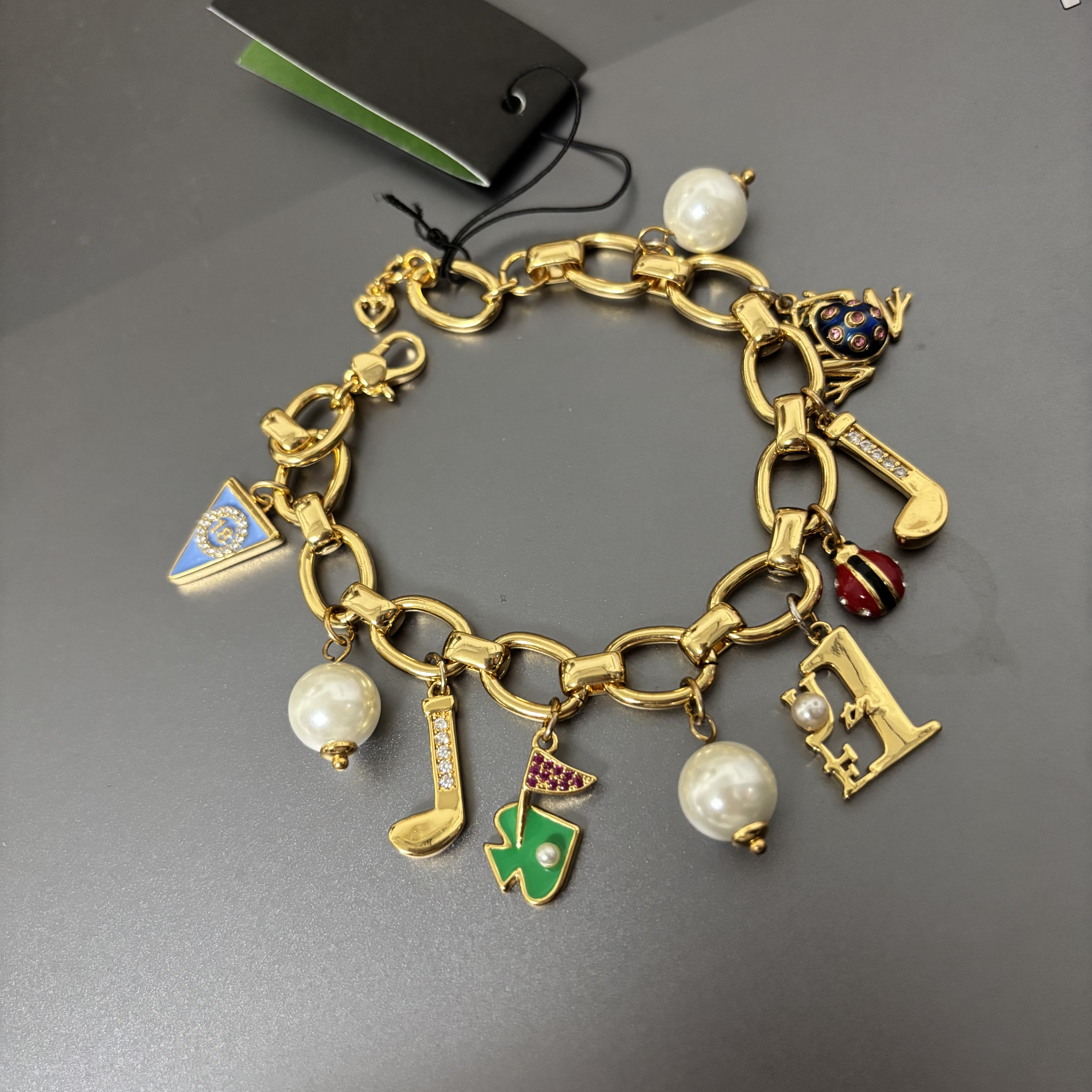新款 出口欧美高品质首饰高尔夫球系列瓢虫青蛙字母旗子多坠手链