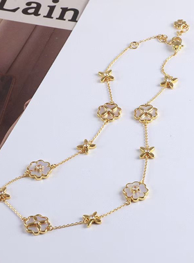 高品质出口欧美原单贝母四叶草多花项链女金色女百搭首饰品