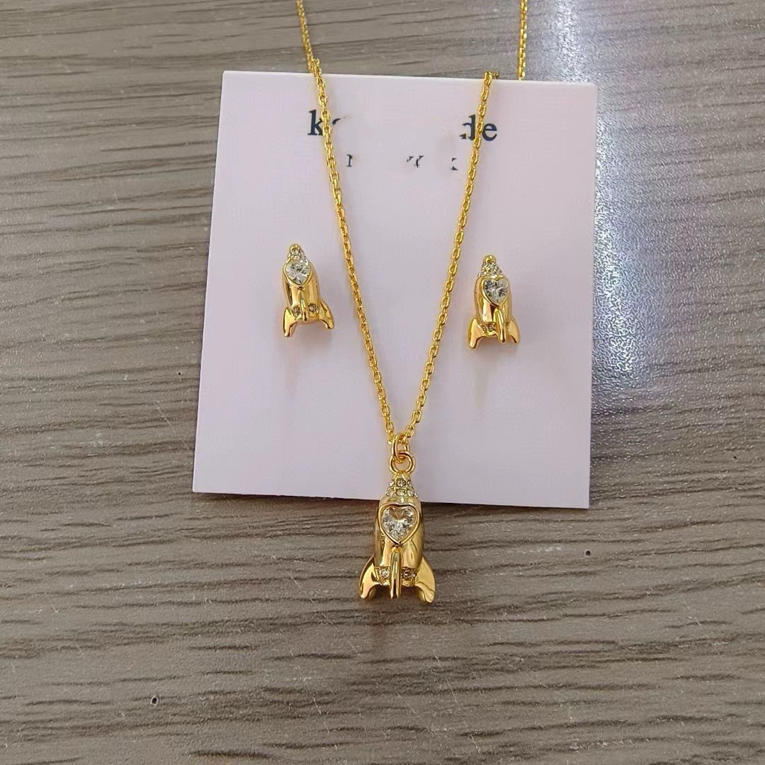 新款出口欧美大牌高品质原单爱心钻火箭造型项链耳钉女