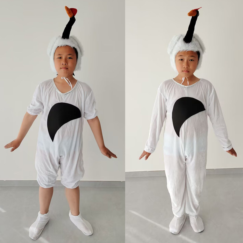 儿童仙鹤与女孩演出服仙鹤小鸟卡通舞蹈服幼儿动物丹顶鹤表演服装