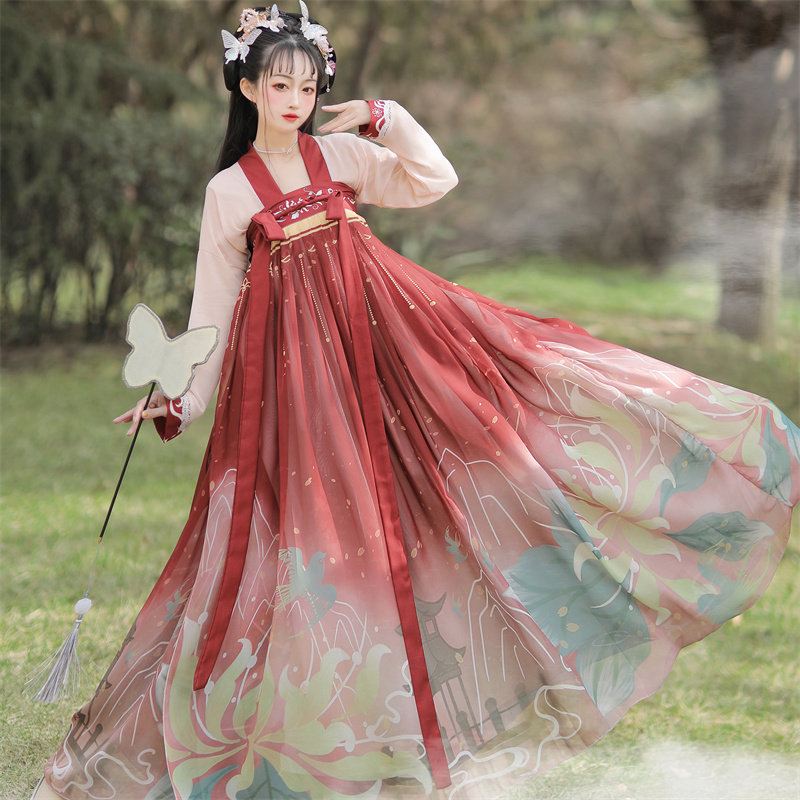 汉服原创正品印花中国风超仙齐胸襦裙古装学生日常春季新款两件套