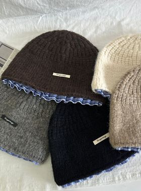 灰色针织毛线帽女秋冬季韩系保暖帽子女显脸小护耳包头冷帽大头围