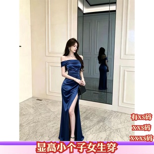小矮个子加小码XXXS号150cm显高女装夏装一字肩性感开叉连衣裙女