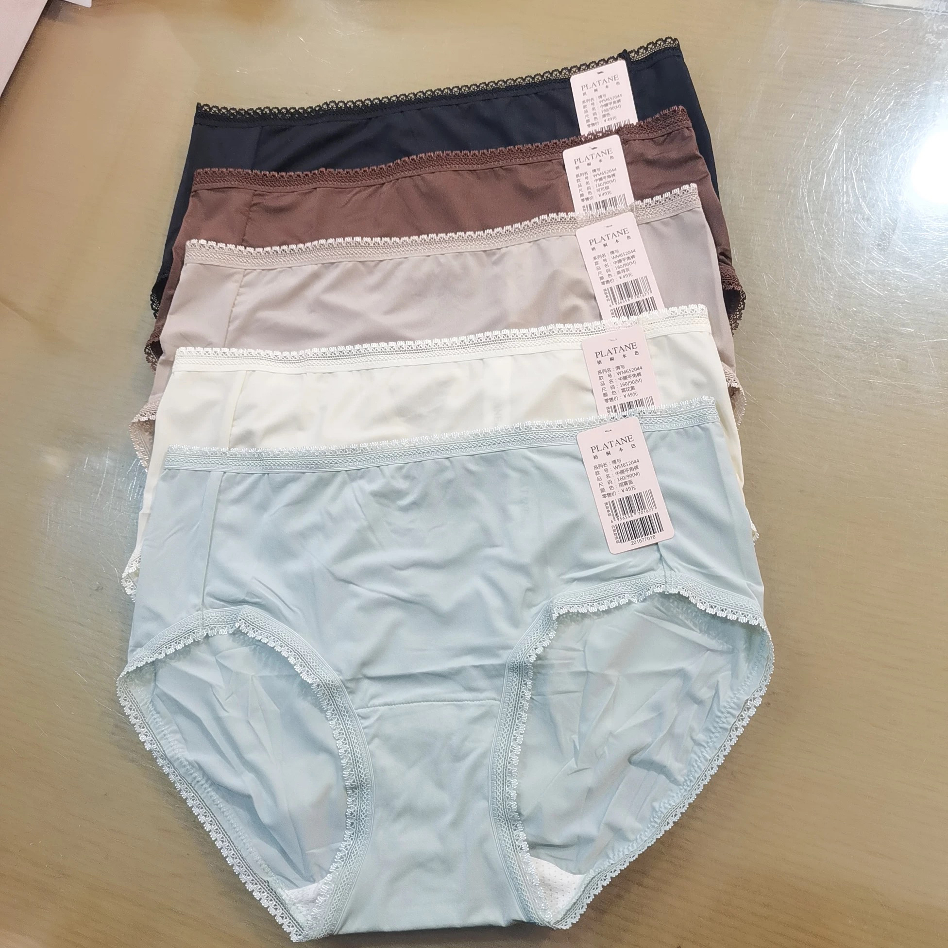 梧桐本色女中腰平角裤舒适高弹简约镂空速干甜美蚕丝底档WM652044