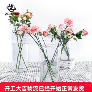 轻奢亚克力醒花桶花店泡花专用塑料养花桶家用高透明大号防摔花瓶