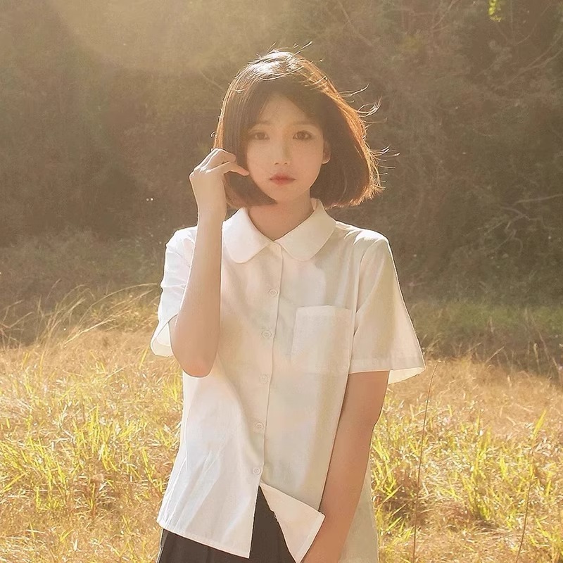 jk白衬衫女短袖夏季百搭宽松学院风初高中学生毕业季校服衬衣上衣