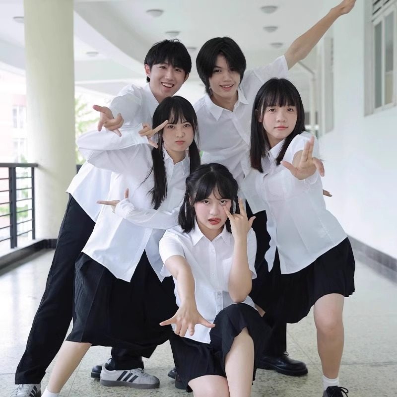 白色衬衣女学院风班服上衣夏毕业季jk制服初高中学生长短袖白衬衫图片