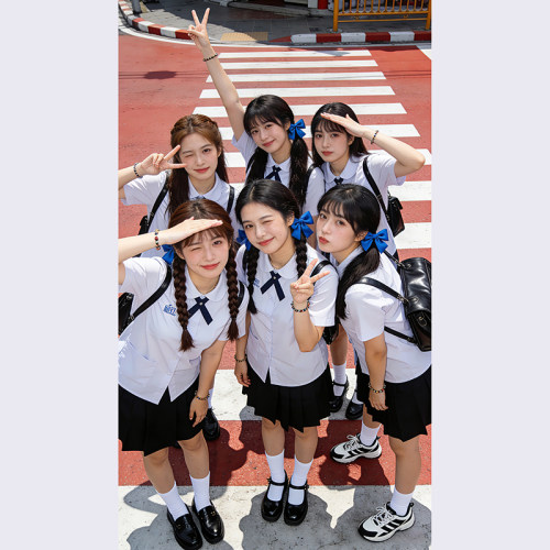 泰国泰式校服jk制服男女高初中日系学院风运动会毕业班服衬衫套装