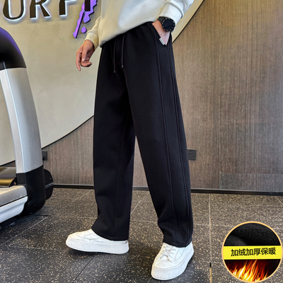 休闲裤子男款冬季加绒加厚弯刀裤