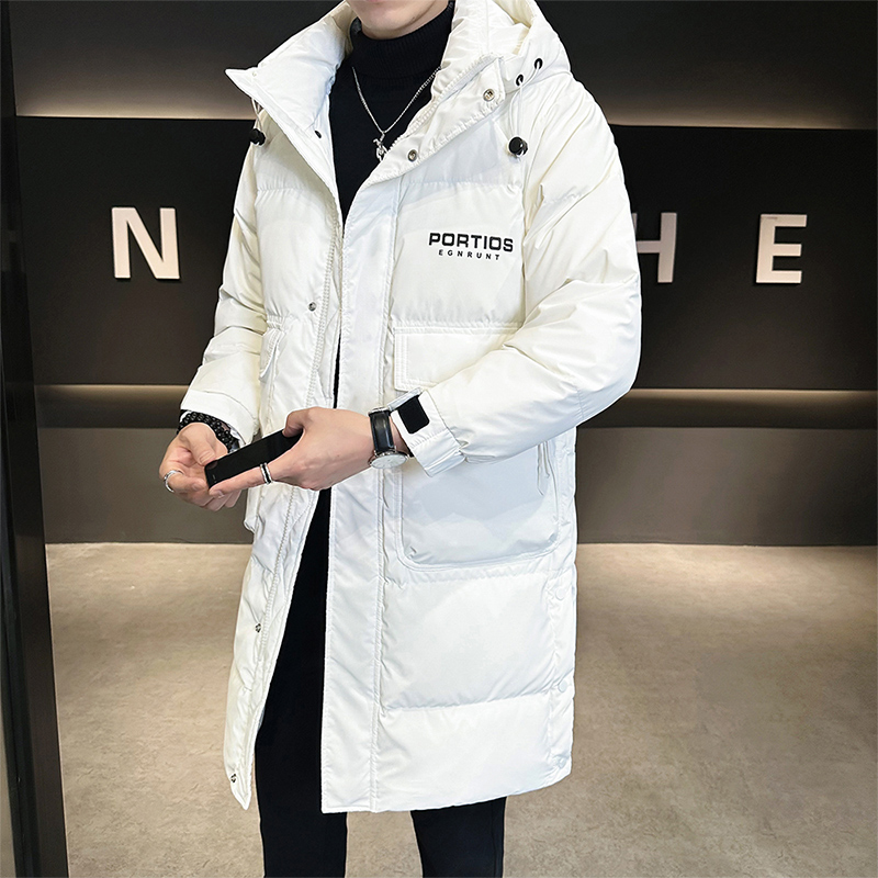 冬季轻薄羽绒服男中长款帅气简约连帽男装潮牌防寒加厚保暖外套男