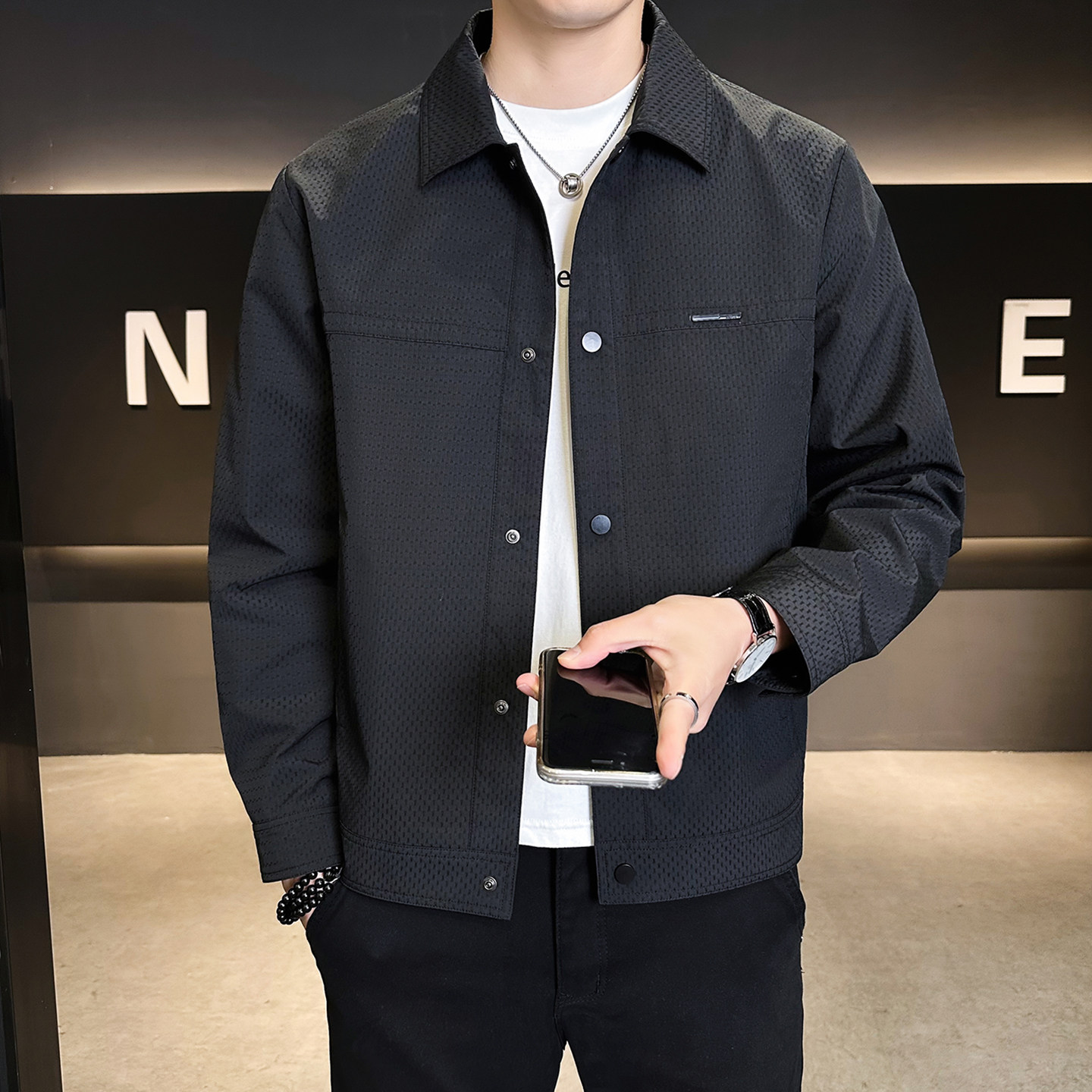 夹克男春秋2026新款翻领潮牌痞帅高级感衣服春装休闲潮流男士外套,男装,夹克,淘宝优惠券,粉丝福利购,淘宝优惠卷
