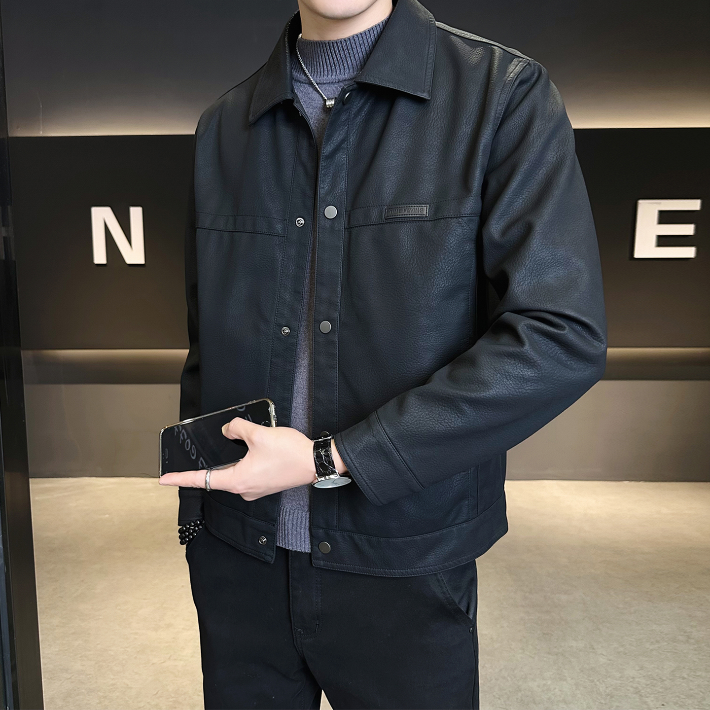 加绒加厚皮衣外套男士2025新款