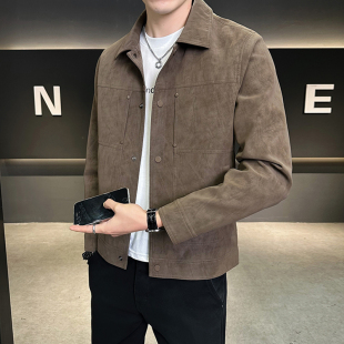 男士外套春秋2026新款痞帅潮牌高级感翻领男装上衣服潮流麂皮夹克