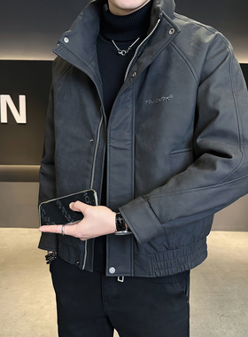 皮羽绒服男冬季2025新款高级感刺绣立领男装加厚白鸭绒防寒服外套