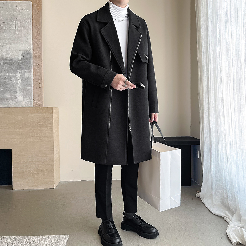 中长款秋冬季拉链设计毛呢大衣