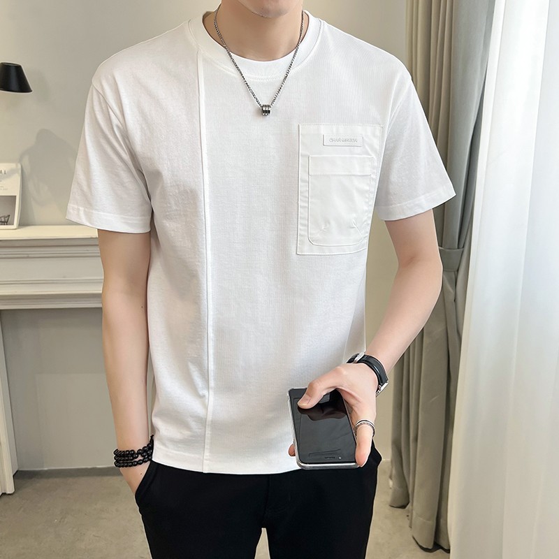 短袖t恤男夏季新款设计感潮流工装口袋男士半袖衣服男装打底体恤
