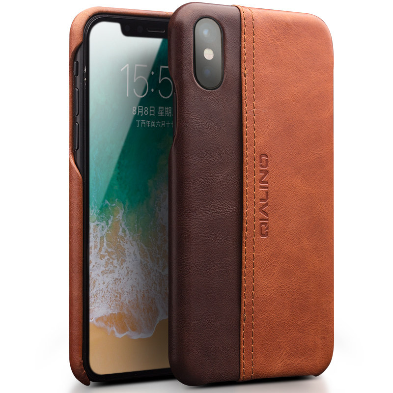 洽利适用于 iPhoneX手机壳真皮简约苹果X手机套后盖拼色苹果10保护套