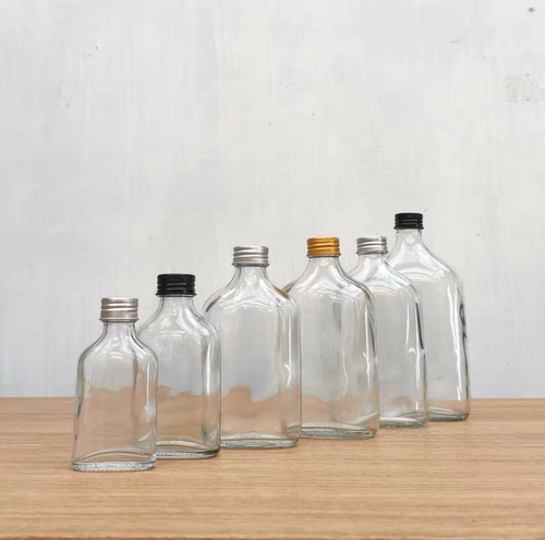350ml透明玉油柑玻璃瓶扁形瓶饮料果汁瓶250ml小酒瓶100ml空瓶子