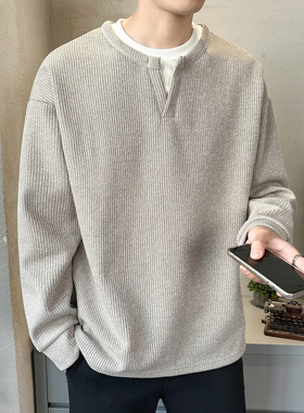 男士卫衣假两件宽松春秋季长袖t恤设计感打底衫内搭上衣服男装潮