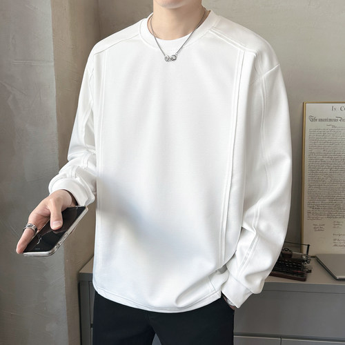 重磅卫衣男春秋季圆领打底衫2026新款反车线个性宽松长袖t恤上衣