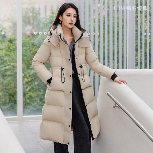 90白鸭绒高端羽绒服女新款双排磁扣时尚防风保暖连帽羽绒服外套