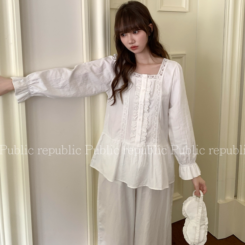 韩国Public republic 睡衣女「白栀」甜美纯色小清新少女家居套装