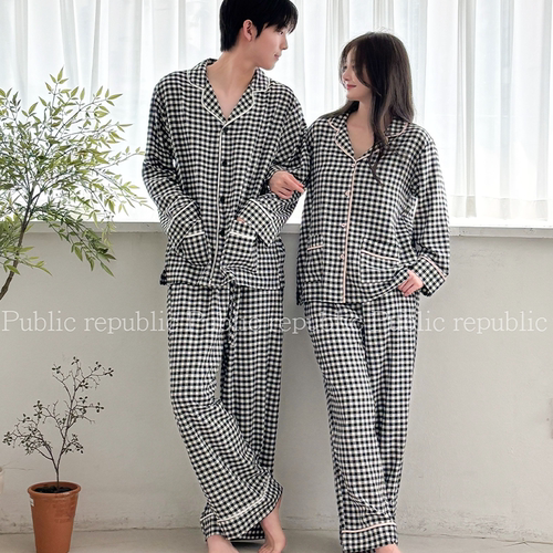 韩国Public republic 睡衣印花复古宫廷棉纱甜美舒适情侣家居套装