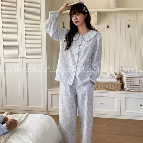 韩国Public republic 睡衣女甜美碎花小清新少女舒适开衫家居套装