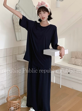 韩国Public republic 睡衣女纯色复古宫廷纯色甜美超舒适家居套装