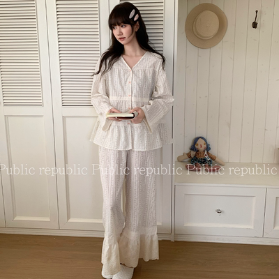 韩国Public republic 睡衣女甜美碎花小清新少女舒适开衫家居套装