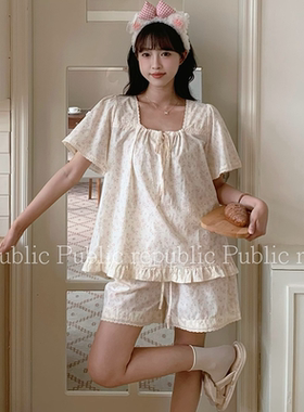 韩国Public republic 睡衣印花复古宫廷棉布甜美舒适薄款家居套装