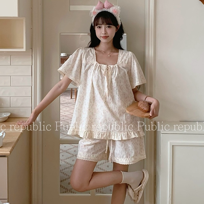 韩国Public republic 睡衣印花复古宫廷棉布甜美舒适薄款家居套装
