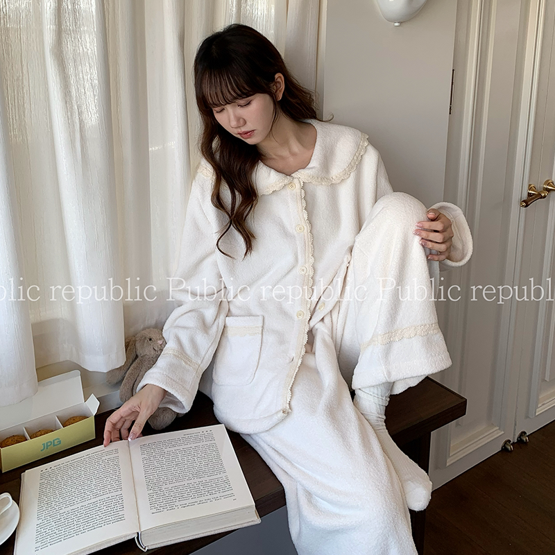韩国Public republic 睡衣女「森系公主」甜美软糯雪粒绒家居套装