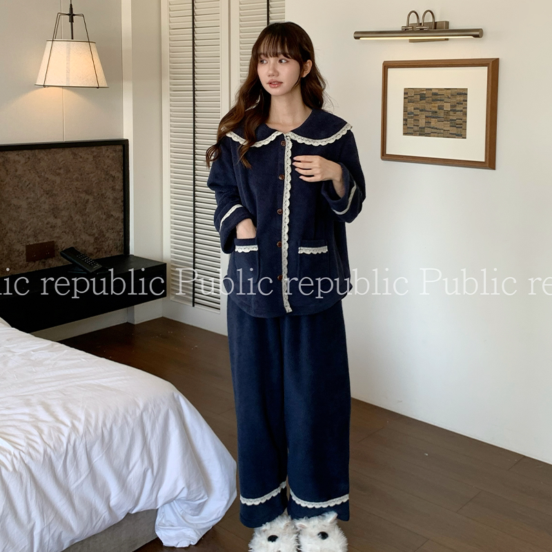 韩国Public republic 睡衣女「森系公主」甜美软糯雪粒绒家居套装