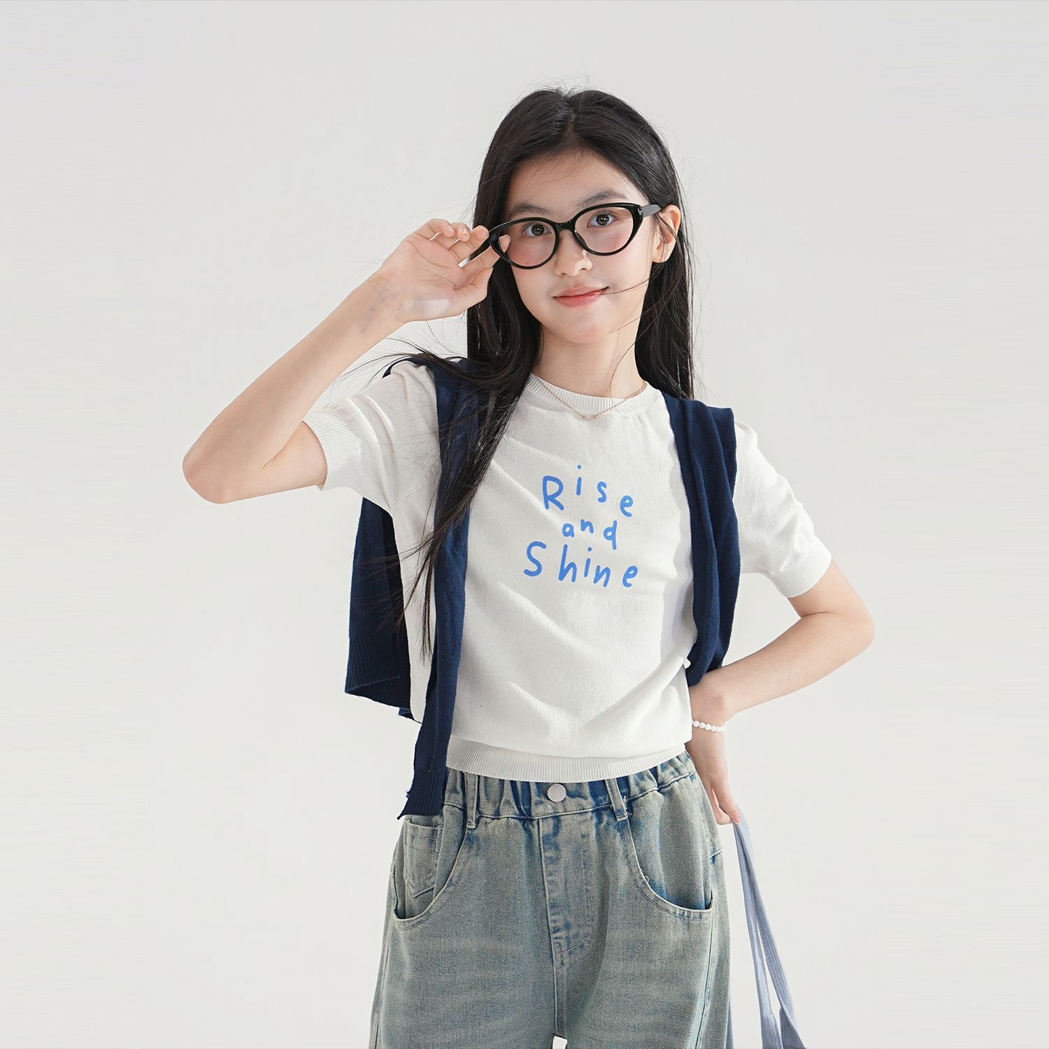 女童韩系字母针织短袖T恤夏季