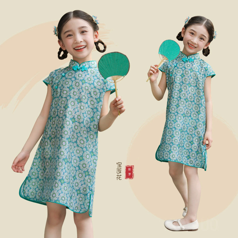 儿童旗袍中国风轻薄连衣裙新款旗袍女孩表演服女童新中式汉服裙子
