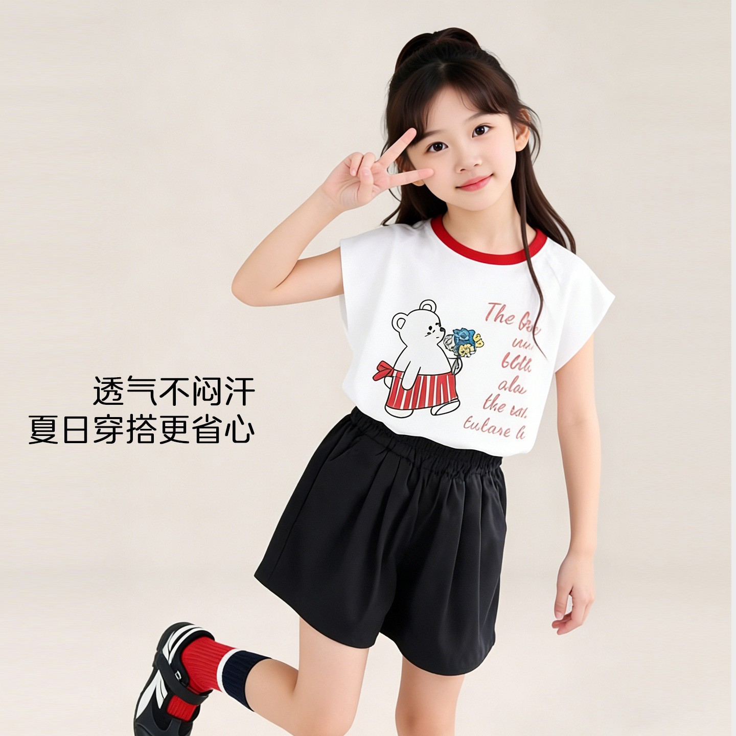 图图小象童装女童短袖T恤2026夏季新款百搭凉感潮设计感无袖上衣