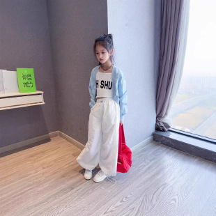 女童夏季多巴胺套装2026新款休闲辣妹风防晒衣速干工装阔腿裤三件