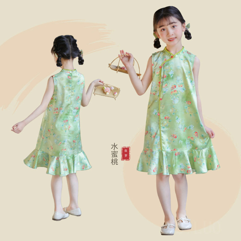 新中式夏季女童无袖裙子女孩中国风连衣裙儿童夏天改良洋气旗袍