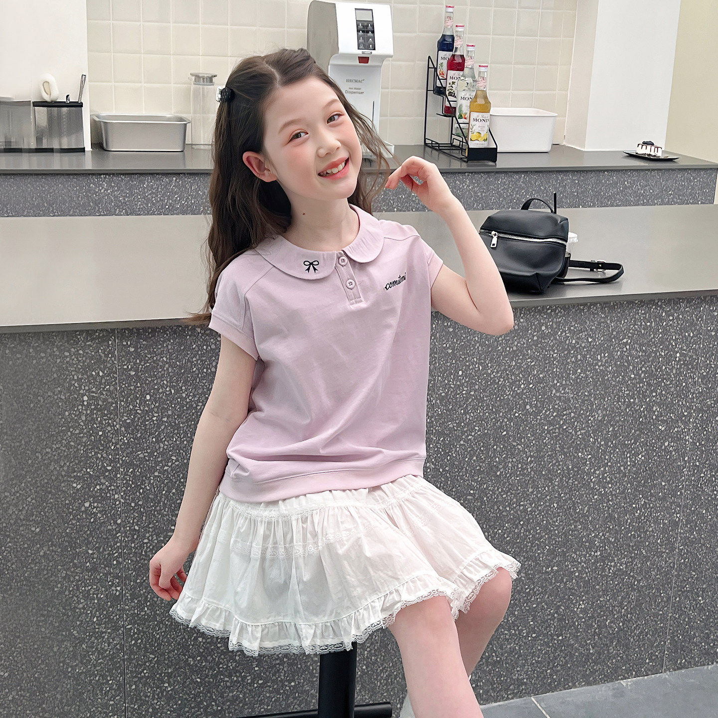 儿童网红蝙蝠袖上衣女童洋气短袖t恤大童宽松小衫2026夏装新款