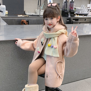 女童外套秋冬款2025新款儿童呢子洋气时髦中长款加绒加厚毛毛衣