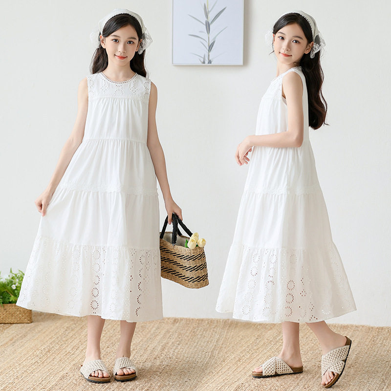 女童连衣裙花边镂空背心裙子2026新款春秋中大童儿童小女孩公主裙