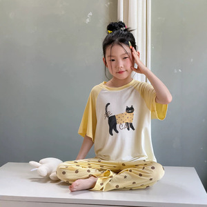 艾摩贝贝儿童休闲撞色居家服短袖两件套可爱卡通家居服睡衣套装夏