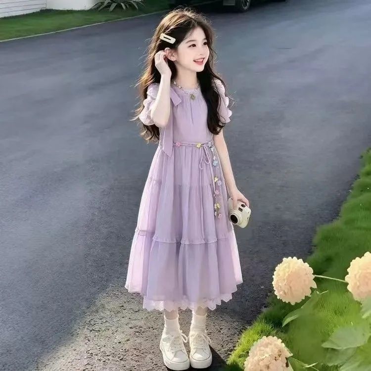 2026新款女中大童连衣裙夏装儿童蝴蝶结公主裙小女孩森系甜美裙子