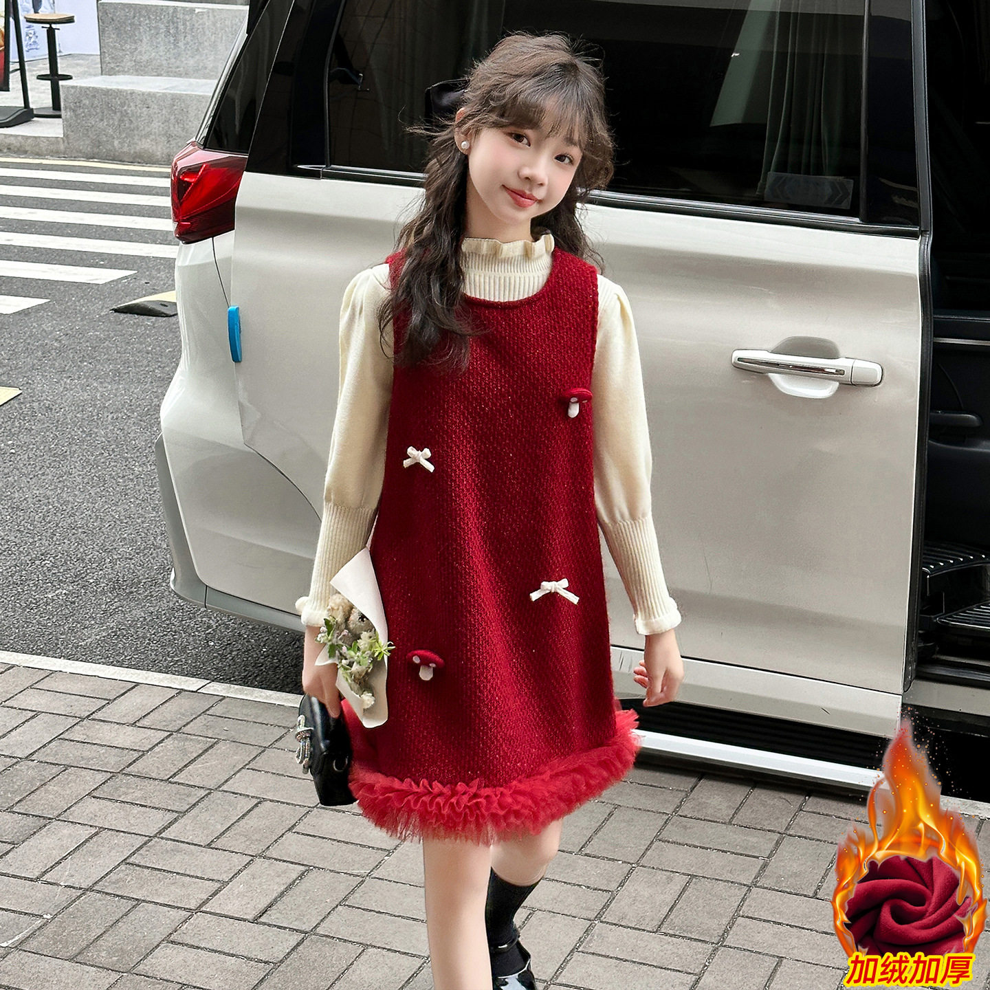 女童加绒连衣裙秋冬2025新款女孩大童小香风背心裙儿童红色拜年服,童装/婴儿装/亲子装,连衣裙,淘宝优惠券,粉丝福利购,淘宝优惠卷