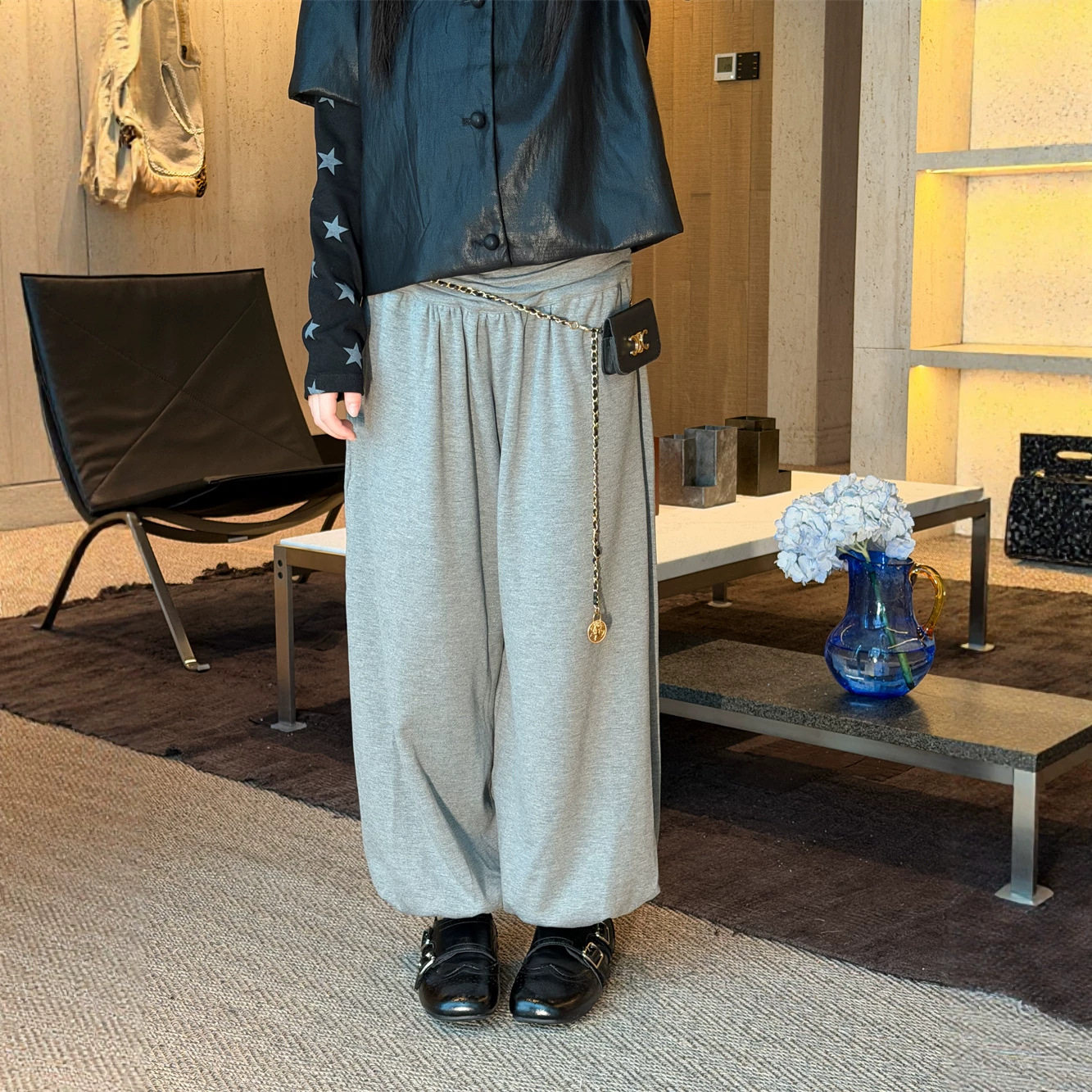 花与寻女童2026秋款韩版针织抖抖裤儿童垂感宽松慵懒阔腿休闲长裤