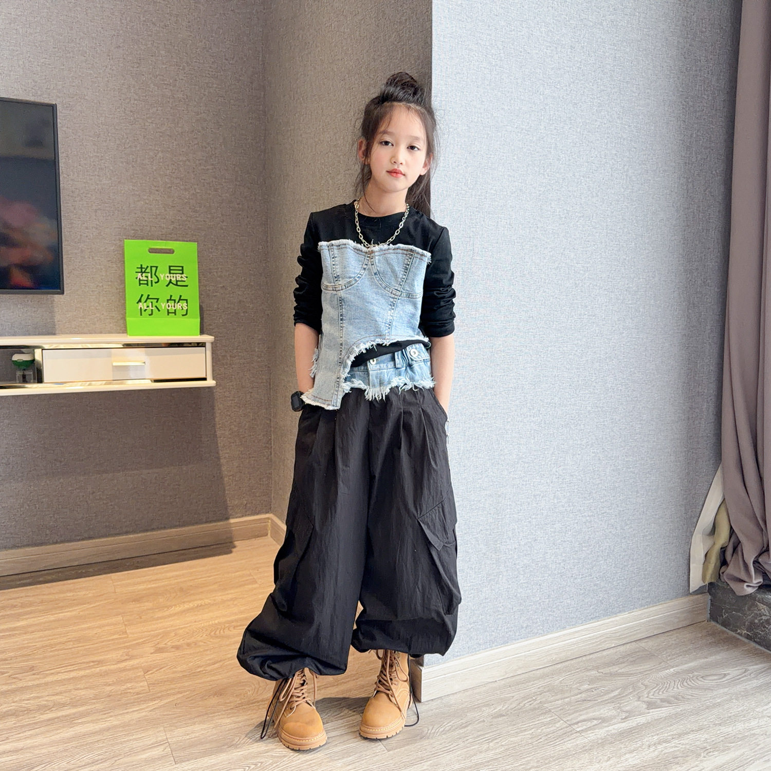 女童潮酷套装2026新款洋气女孩爵士街舞服装大童春装辣妹风两件套