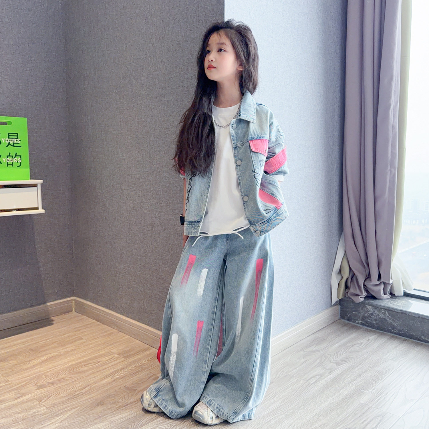 女童牛仔套装中大童春秋款2026新款洋气外套儿童女孩春装两件套潮